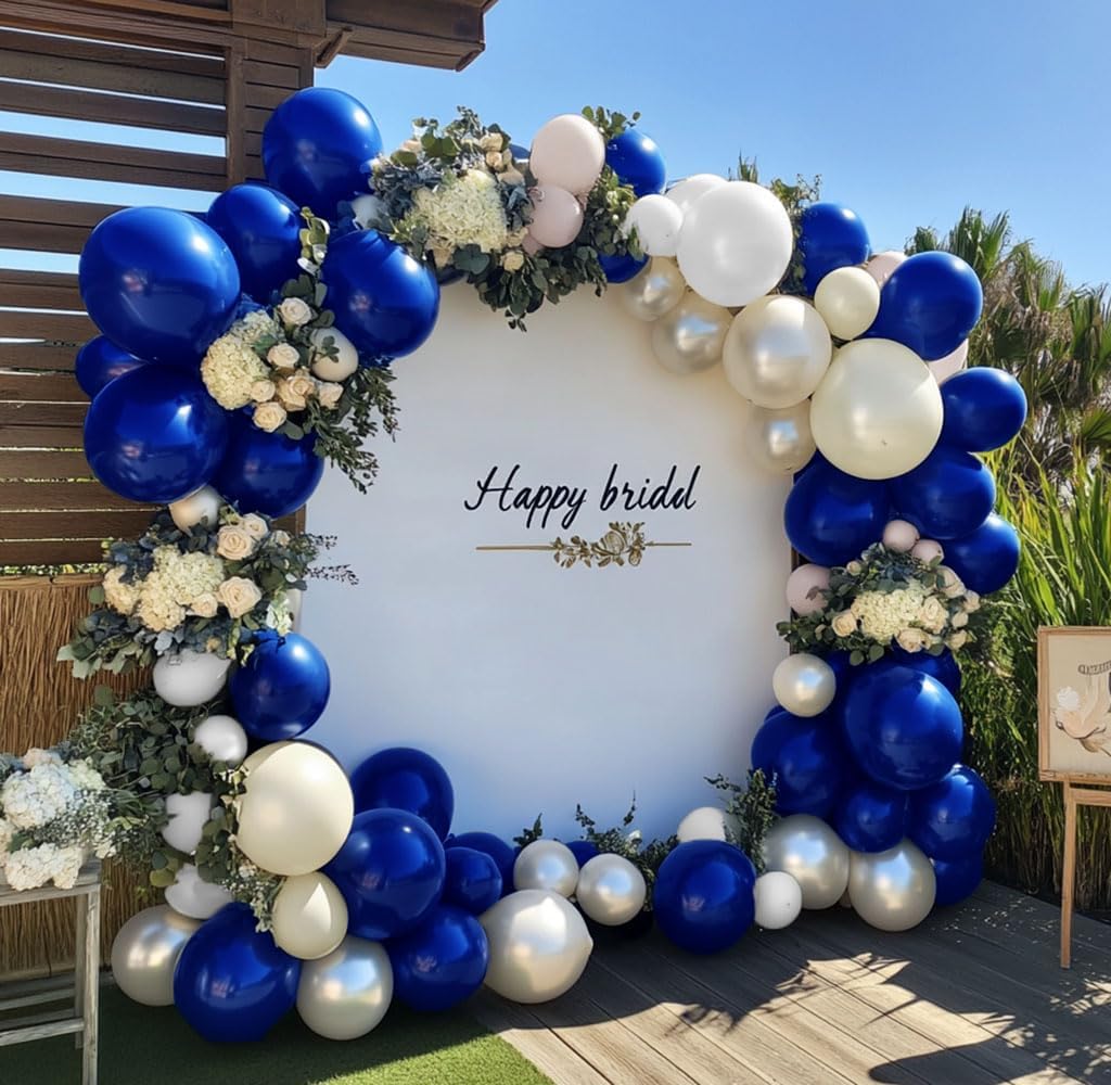 Royal Blue White Balloon Garland Double Stuffed Dark Navy Blue Cream Balloon Arch Kit for Graduation Birthday Baby Shower Wedding Party Decor