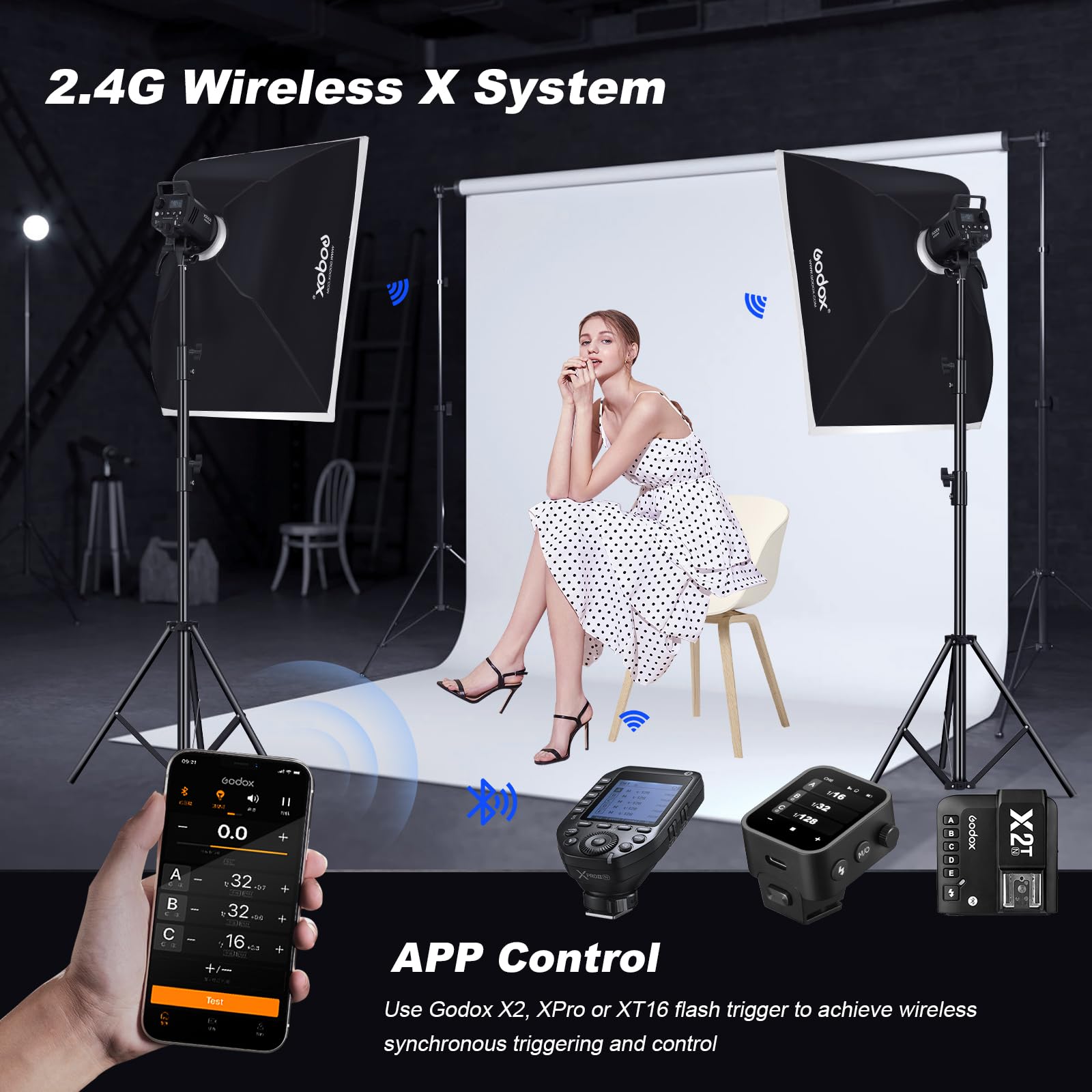 Godox MS300V Studio Strobe Light Kit, 300W Studio Strobe Light, 2.4G
