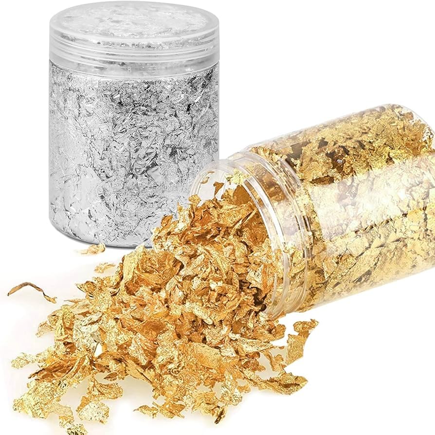 A.S.K 40g 2 Bottle of Gold Leaf Flakes for Resin Art, Gilding, Home Decorations, Crafts Nails Art and DIYS etc.Each 20g in 1 Bottle-image-2