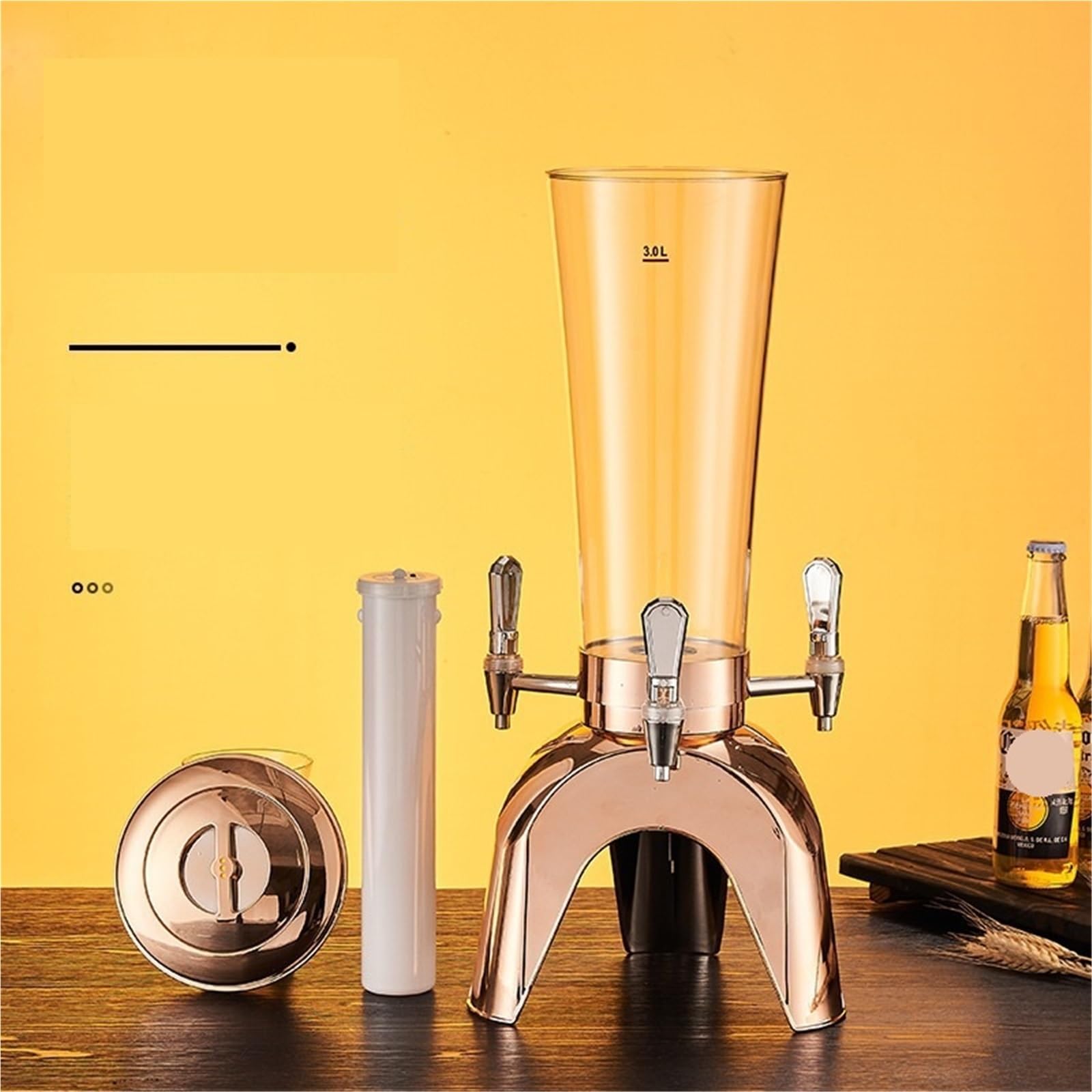 distributeurs de boissons Tour de bière 3L/100oz, distributeur de boissons avec Tube à glace et distributeur de boissons alcoolisées de table à trois robinets for fête verre(Champagne)