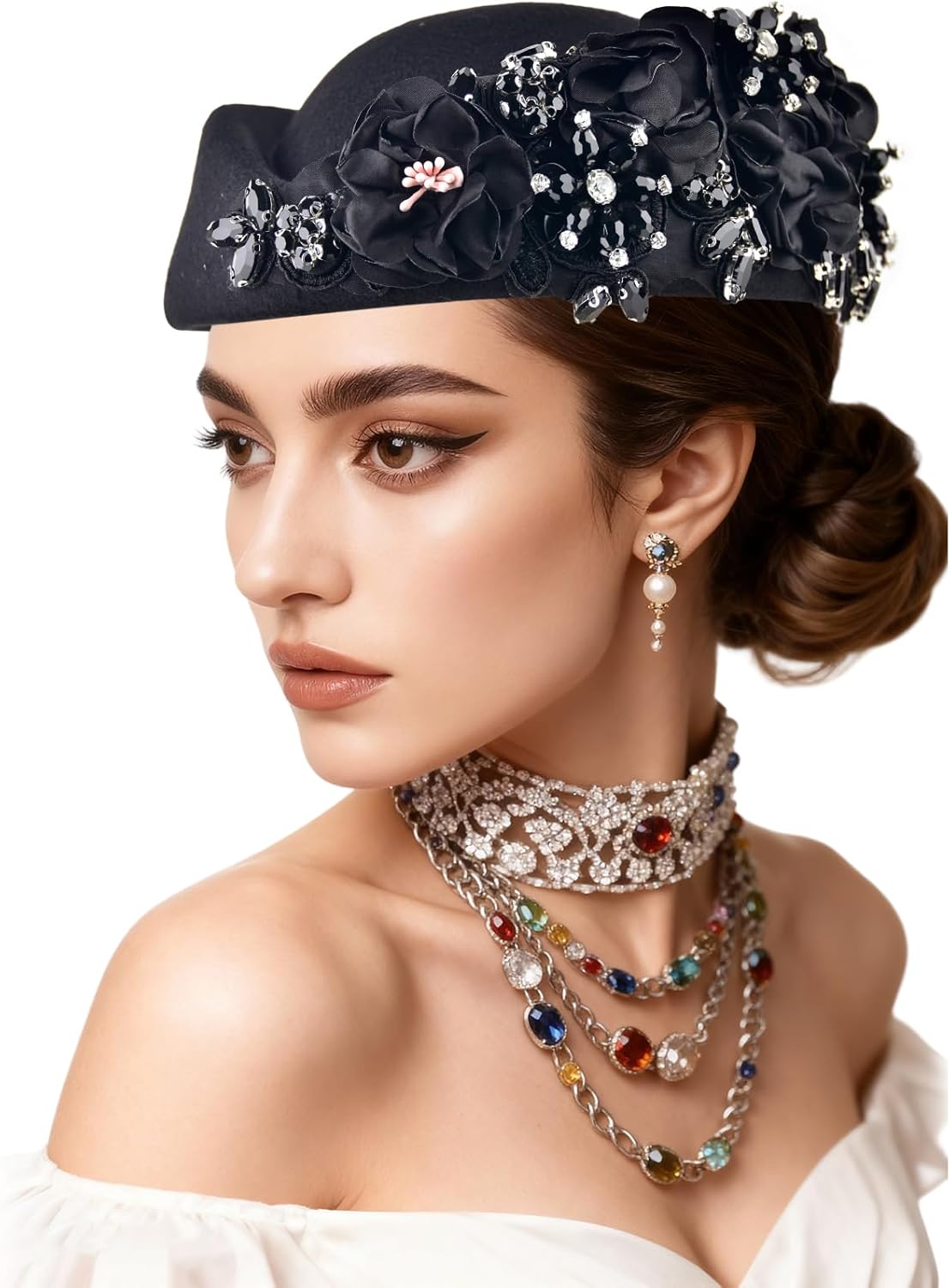 Church Hats for Women Headdress with Floral Women's Soft Beret for Women,Felt hat,Bridal for Wedding hat