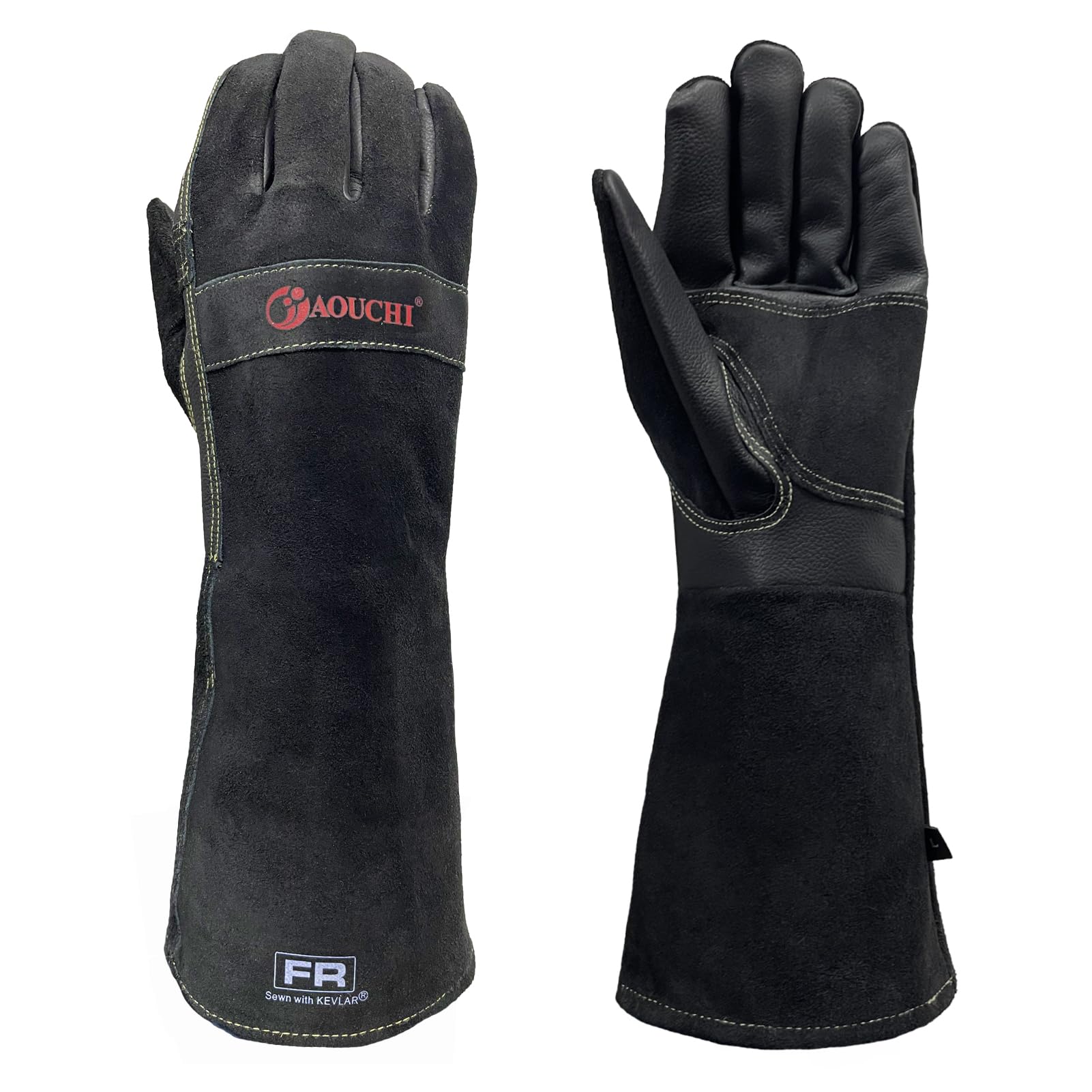 AOUCHI Top-grain Leather Welding BBQ Fire Gloves, Fireproof Heat