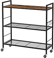XIVIRACK 3-Tier Rolling Storage Rack with Wheels, Wooden Top, Adjustable Shelves, 110lb Capacity - Kitchen, Pantry, Laundry Organizer, Black, 31.5" Wide