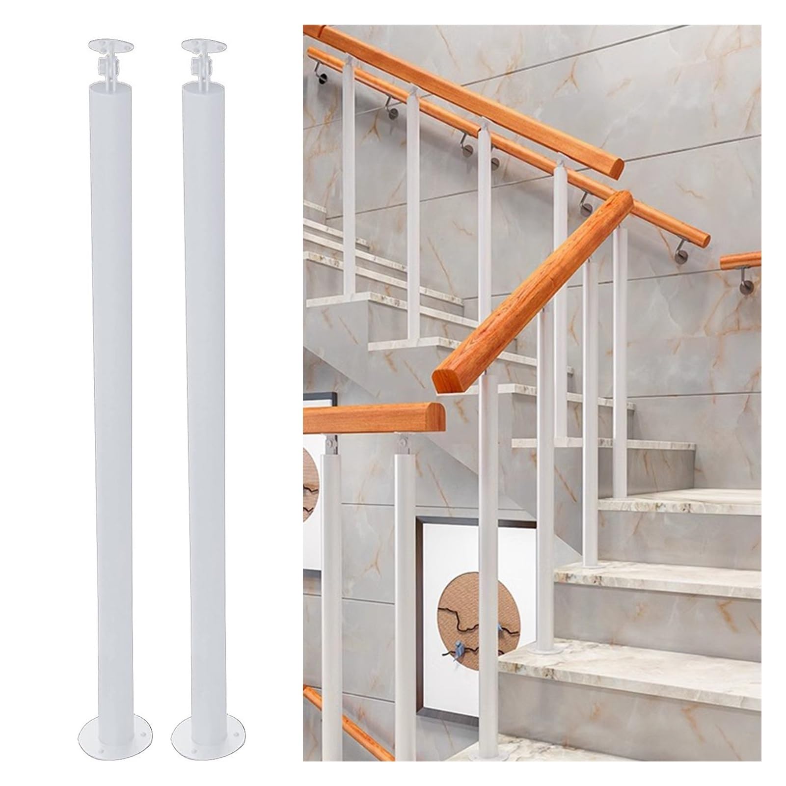 Rambarde d'escalier blanche réglable en métal pour intérieur et extérieur - Lot de 2