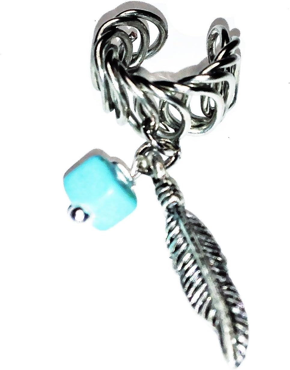 Tribal Handcrafted Ear Cuff with Silver Feather and Stone Charm-earlum Non Pierced