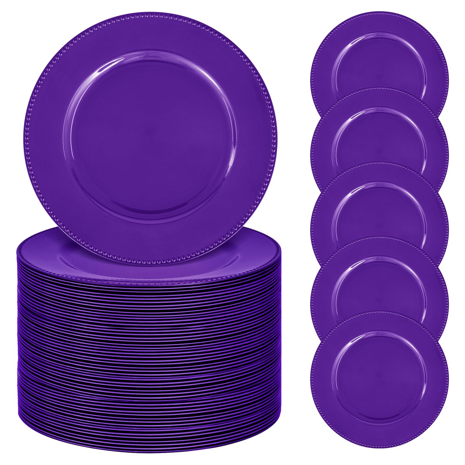 Efavormart 6-Pack 13" Round Acrylic Reef Charger Plates - Ruffled Rim Dinner Plate Liners (Purple)