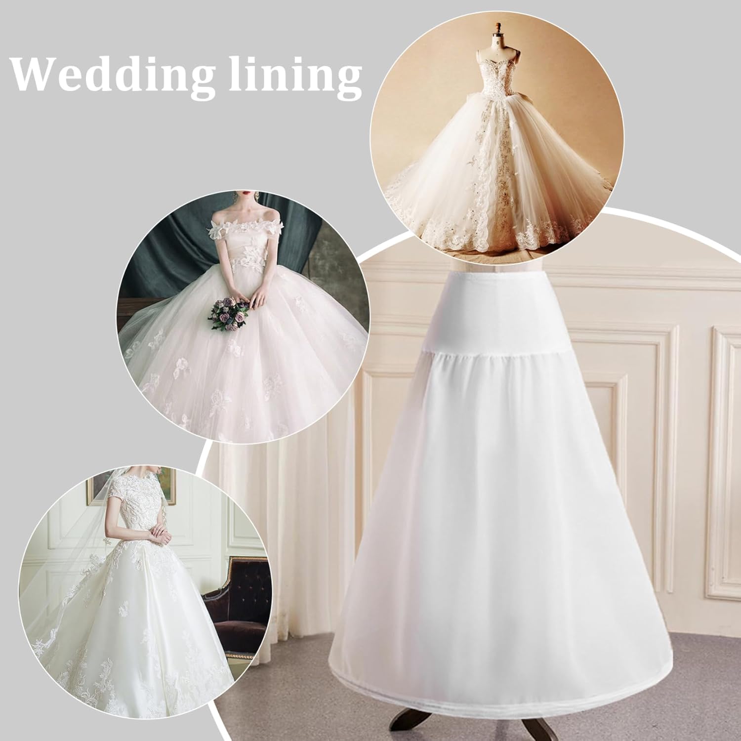 1pc Petticoat Skirt for Women Under Dress 37.4 Inch Crinoline Crinoline Skirt with Fitted Waist Short Petticoat for Wedding Evening Wedding Dress Wedding Gown.