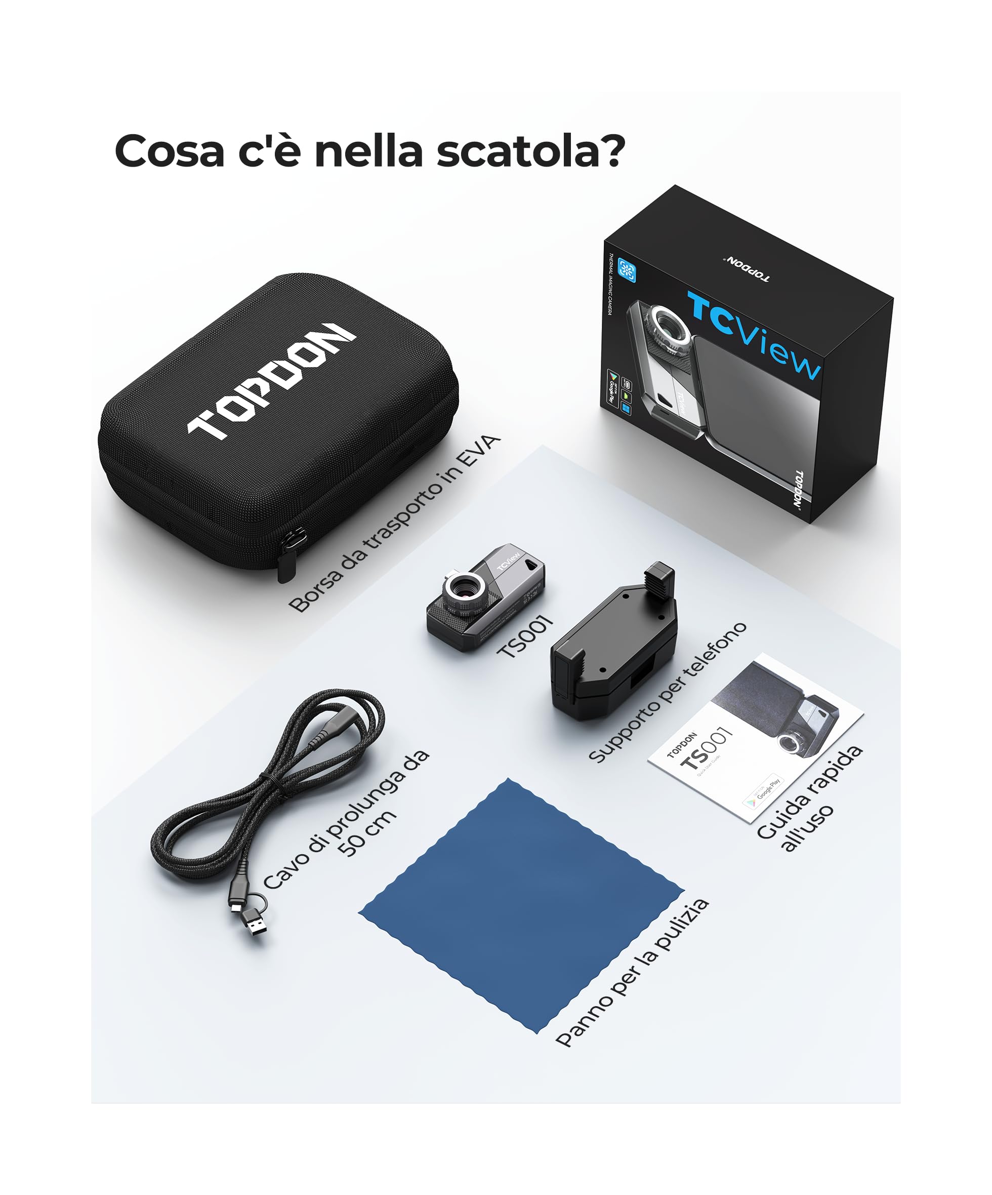 TOPDON TS001 Termocamera Professionale per Android, Messa a Fuoco Manuale, Campo di Osservazione 0,1 a 500m, 512x384 TISR Risoluzione, -20°C a 550°C,Telecamera Termica con Obiettivo Regolabile da 9mm