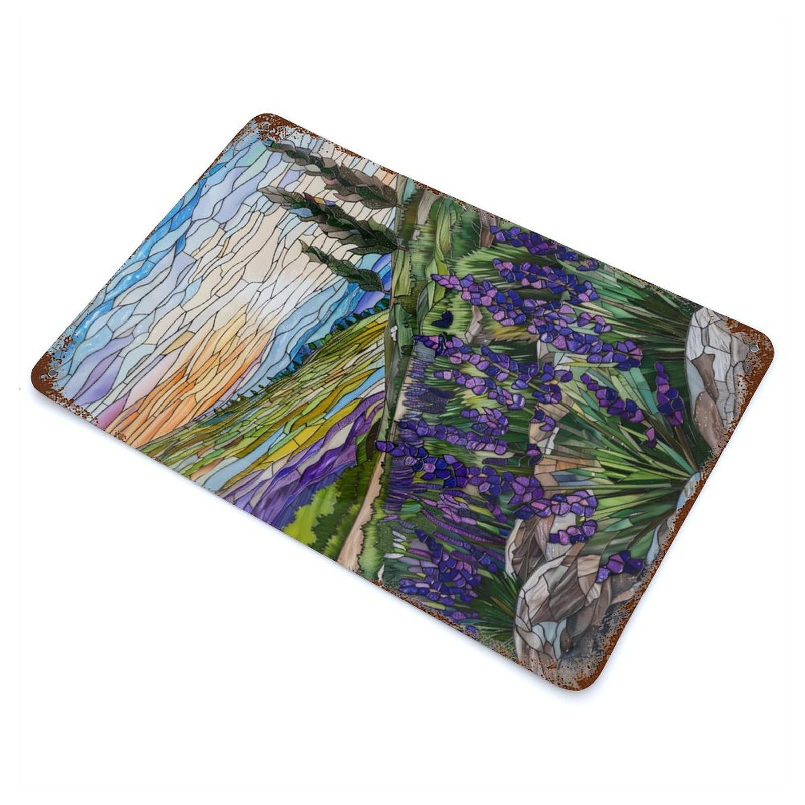 Lavender Fields at Dawn Rusty Metal Tin Sign 11.8"x7.9", for Basement, Hobby Room And Garage Decor, Retro Wall Decor