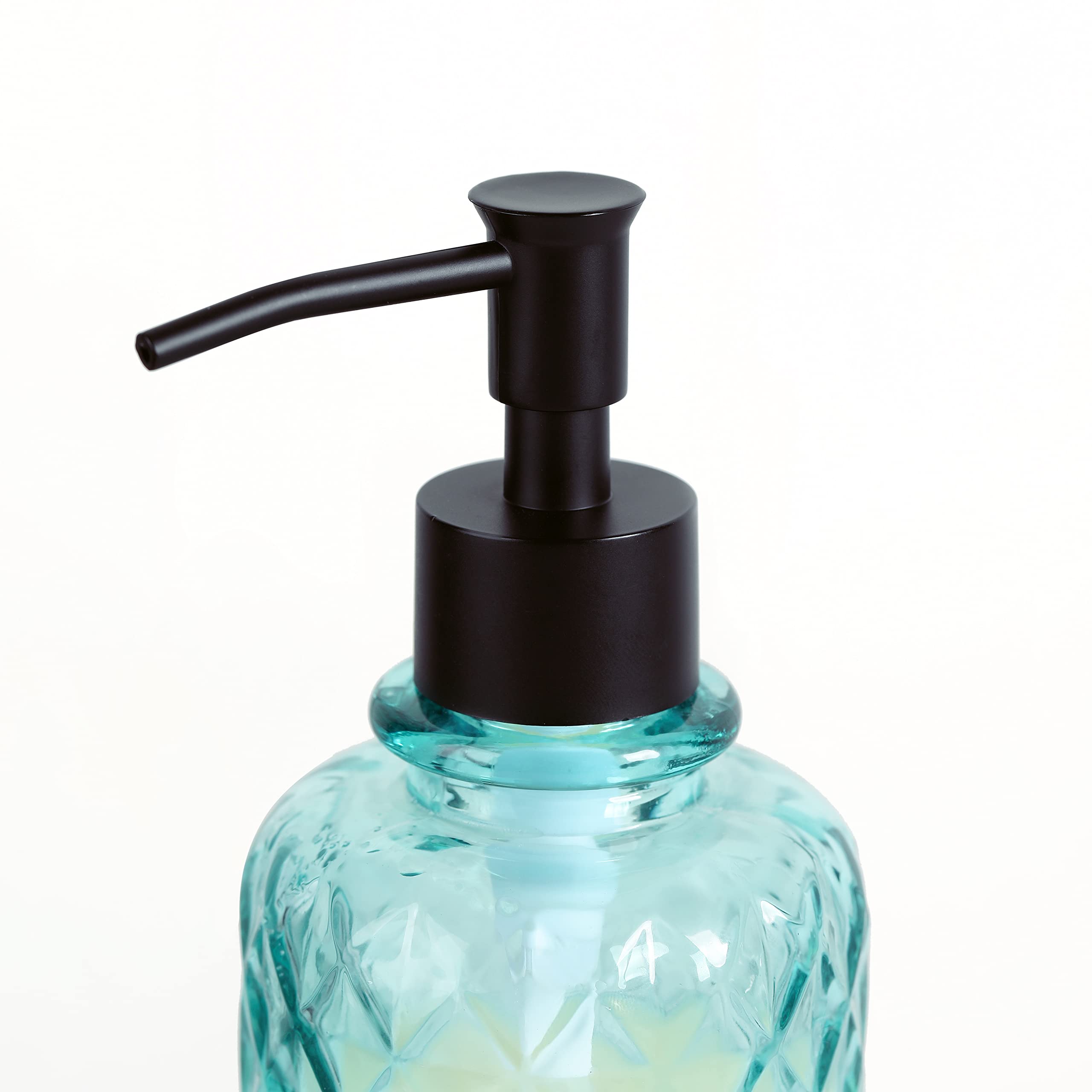 Juego de 5 Accesorios de baño de Cristal Que Incluye dispensador de jabón, Vaso, jabonera, Soporte para Cepillo de Dientes y Tarro de boticario (Azul)