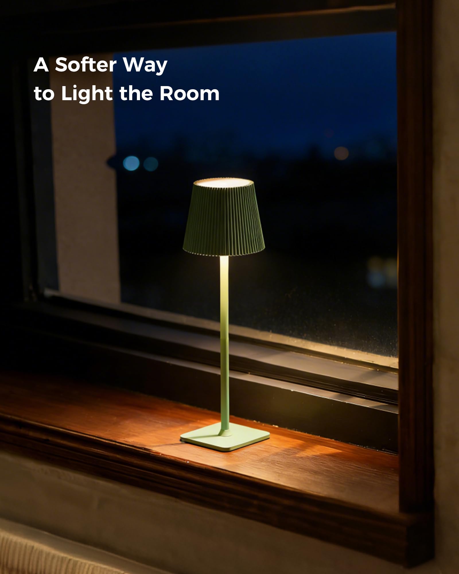 Lampada da tavolo senza fili 1 pezzi Verde VELA TL02 | IP54 | 5200mAh | 3000K-6000K | Touch dimmerabile | 8-10h durata | Giardino, Matrimonio, Terrazza, Cena, Campeggio