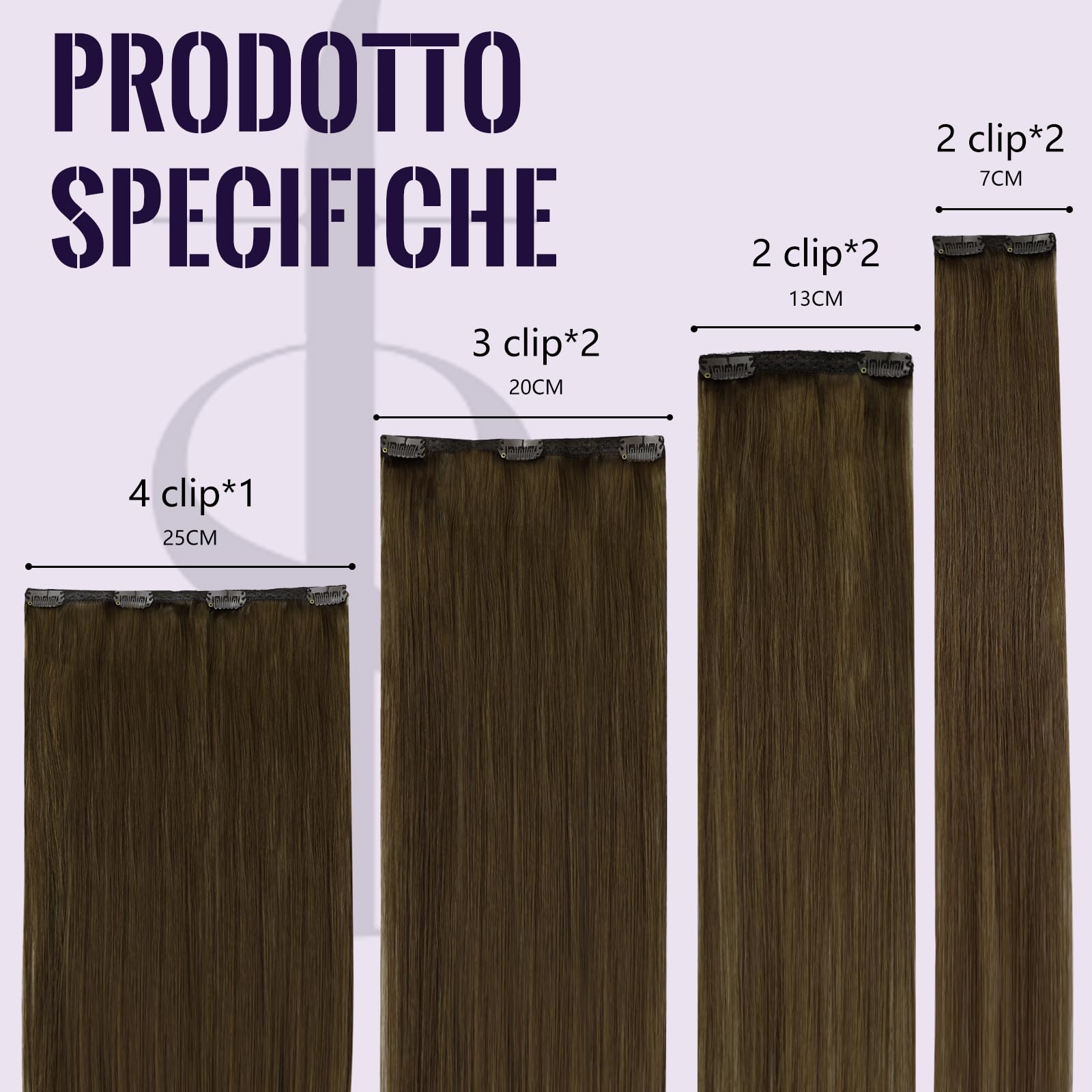 Fshine Extension Capelli Veri Clip 40 cm 120 g 7 pcs Marrone Cioccolato Lisci Umani Remy Naturali Invisibile