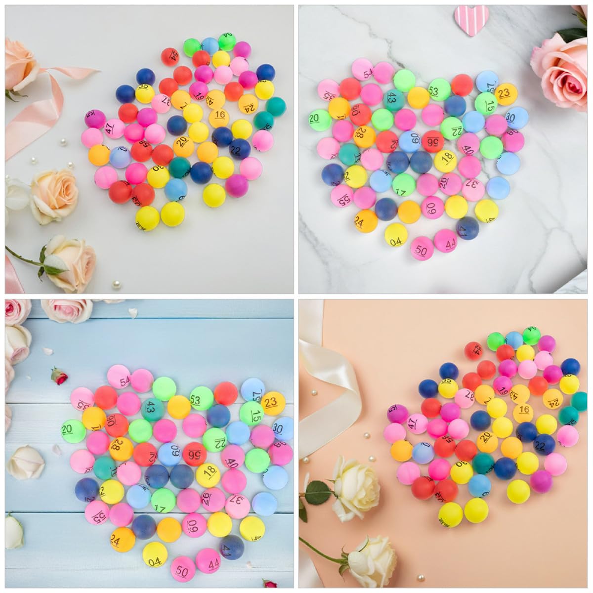Boules de Loto Numérotées 1 à 90 en Plastique Coloré 4 cm pour Jeux de Bingo et Tombola