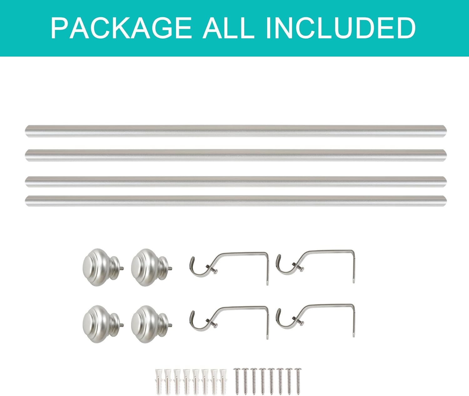 Turquoize 2 Pack Window Treatment Drapery Rods With Nickel Urn Finials, 2 Pack of 3/4 Inch Diameter Decorative Window Curtain Rod Length From 28 to 48-Inch, Nickel 2 Pack: Home & Kitchen