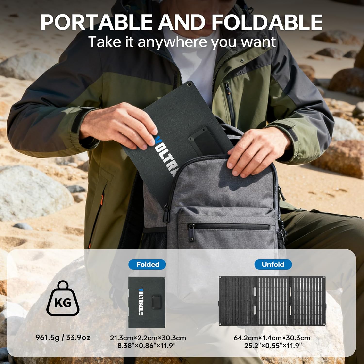 30W Foldable Solar Charger, High-Efficiency Portable Solar Panel with PD20W Type-C, QC3.0 & DC Output, Waterproof ETFE Solar Power Station for Camping, Hiking & Emergency