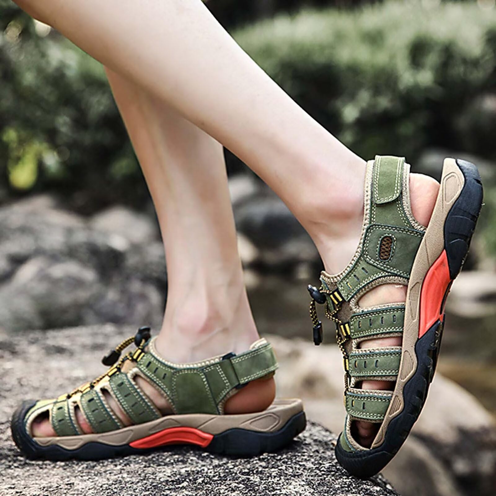 Rivccku Sandali Estivi Uomo Esterni PelleTraspirante Sandali Sportivi Scarpe da Trekking Passeggiata Fisherman Casual Sneakers Antiscivolo