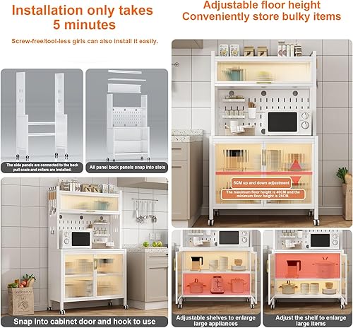 Miniatura 3 de Estantes de pie para panadero, estante de almacenamiento de cocina de 5 niveles con almacenamiento, estante de almacenamiento de cocina con ruedas,