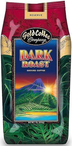 Gold Coffee Dark Roast Café molido, 1 libra (paquete de 1) - Café instantáneo tostado a la perfección, un café molido de tostado medio, rico en