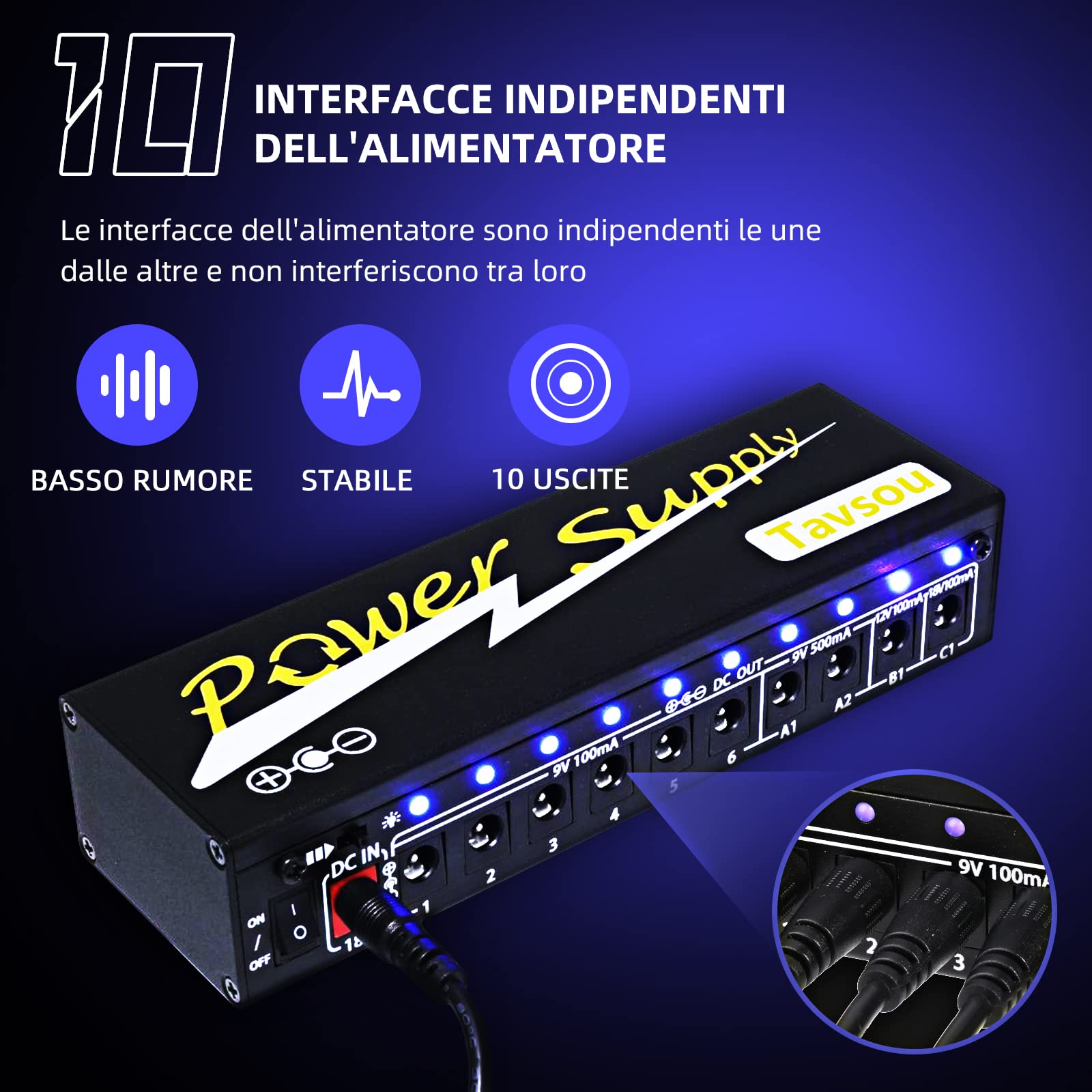Alimentazione elettrica per pedali effetto chitarra 10 uscita DC isolata 9V/12V/18V con protezione separata di cortocircuito Adattatore EU