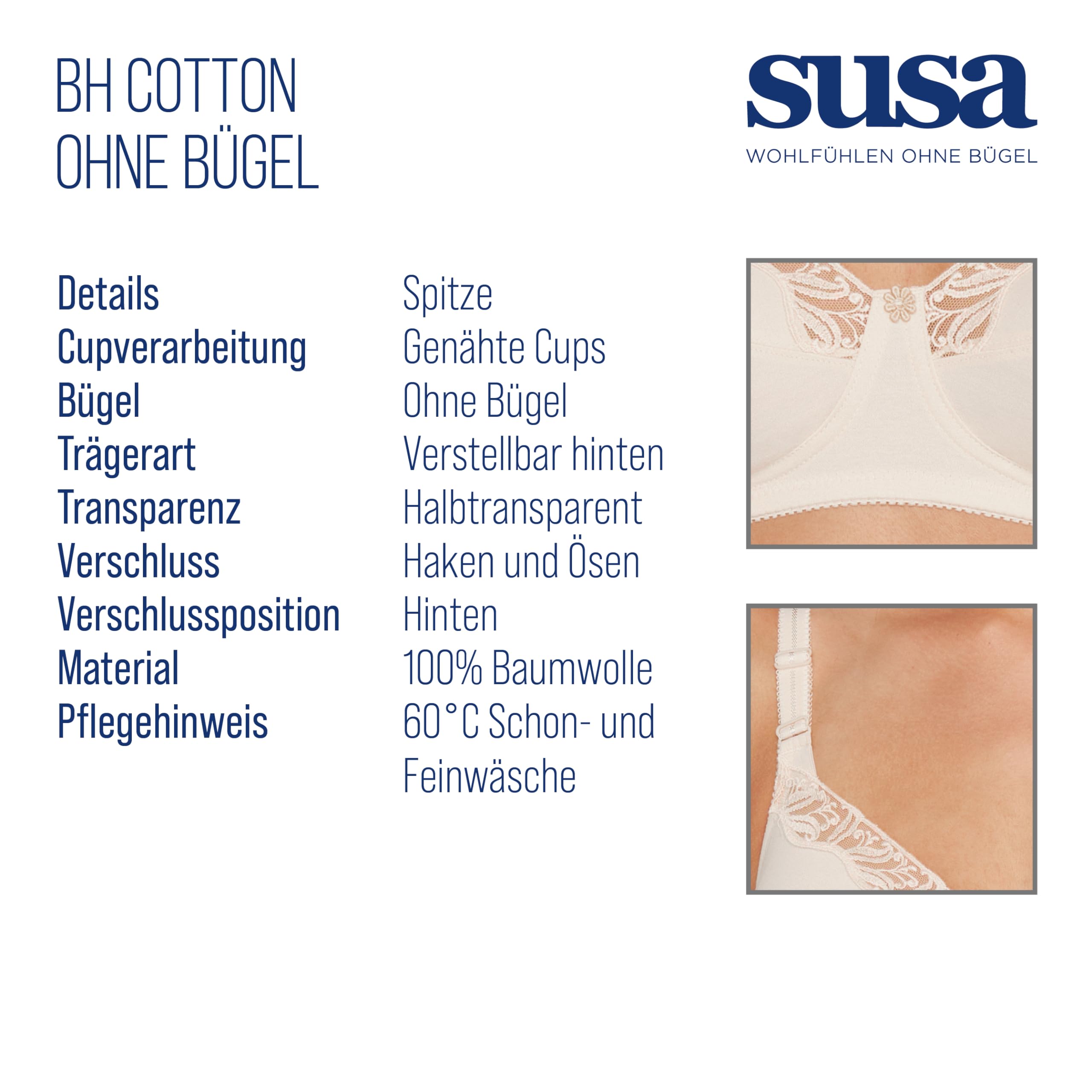 SUSA BH ohne Bügel Topsy , Blickdichter BH mit nahtlos vorgeformten Cups , Gemoldeter BH mit kleiner Blume , Idealer Atmungsaktivität & hoher Stabilität