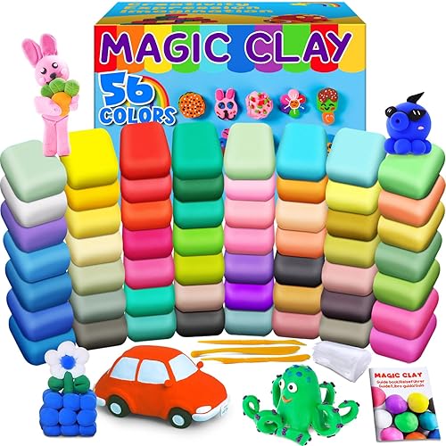 Arcilla de secado al aire, 56 colores, arcilla de modelado para niños, moldeo de bricolaje con herramientas, suave y ultraligera, juguetes de regalo