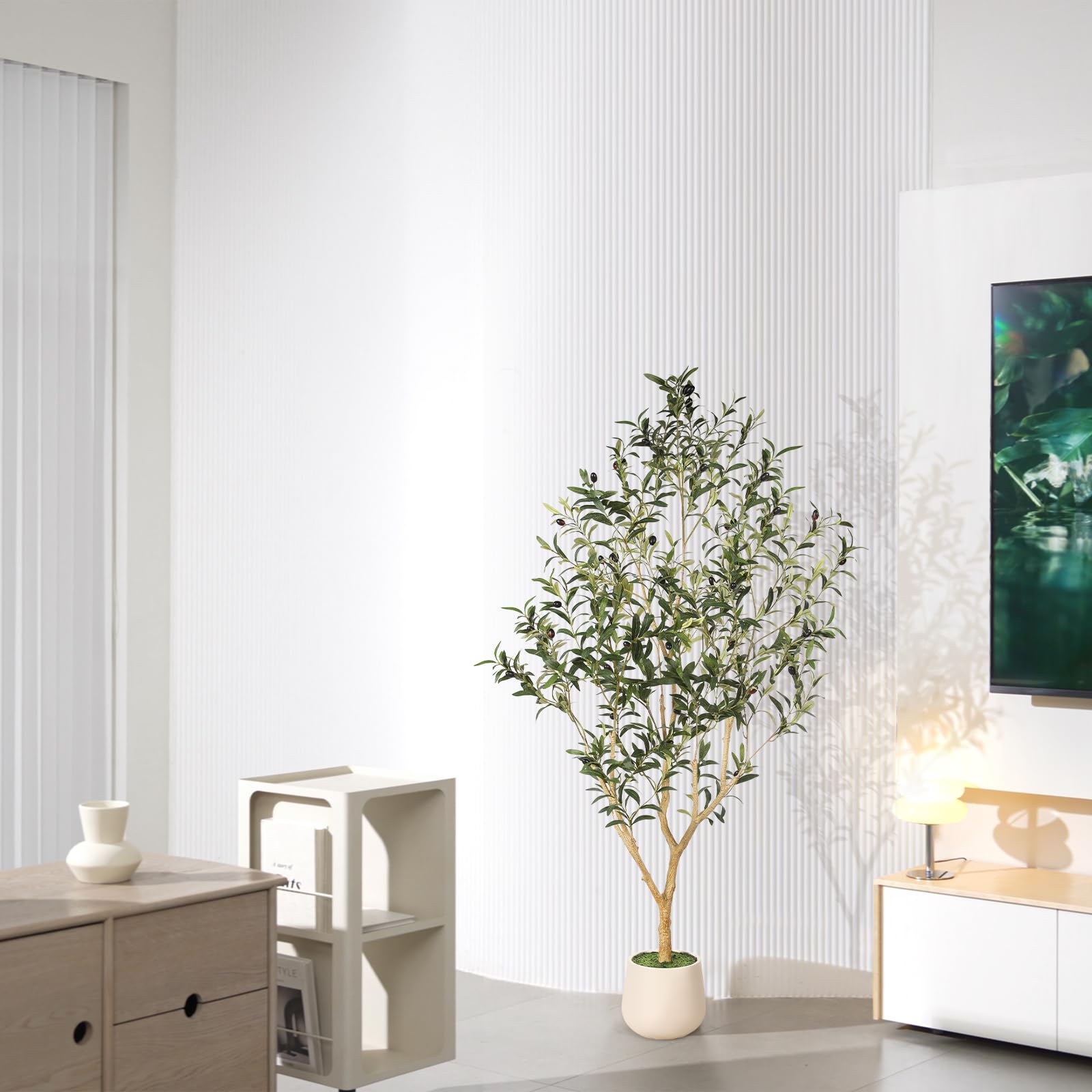 FEELEAD Oliviers Artificiels 210cm+150cm Arbres Faux en Pot Déco Intérieur