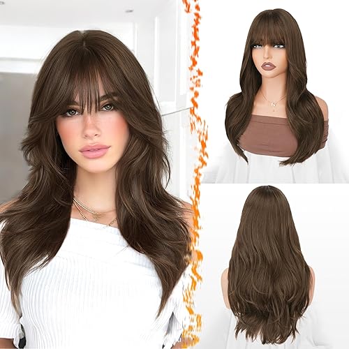 BARSDAR Honey Brown Layered Wig with Bangs - 20 Inch