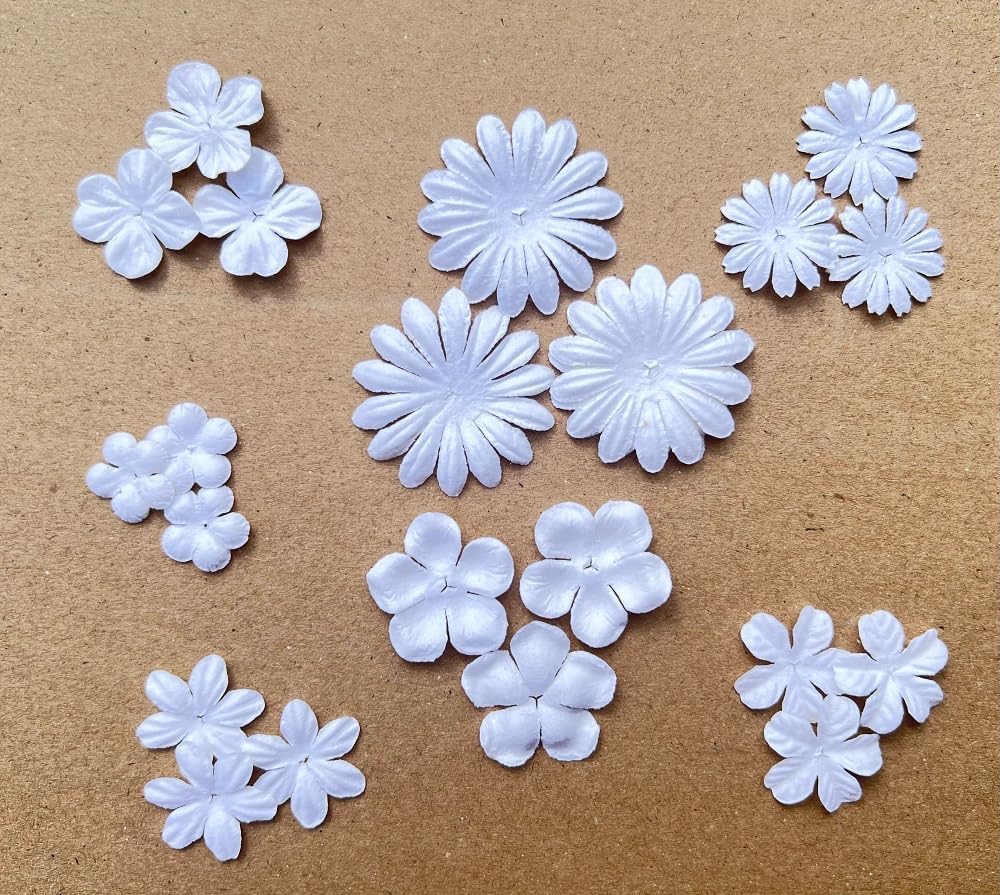 100 Pcs Handmade Mulberry Paper Flowers 3 mm - 1.5 Inch Scrapbooking Wedding DIY Craft Supplies Card. (Mixed White Flowers) - Image 4