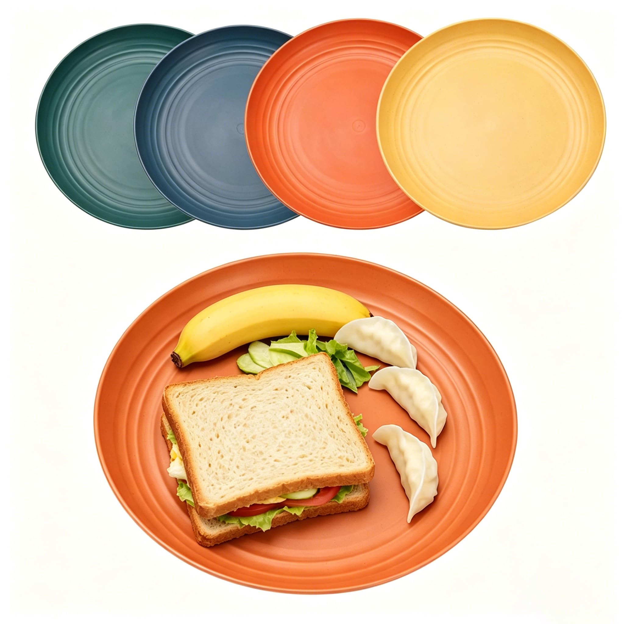 LPVVPEZ 4 Pack 9 Inch Plastic Dinner Plates – Unbreakable, BPA Free & Reusable Lightweight Plates, Microwave & Dishwasher Safe, Stackable for Camping, Daily Meals (Assorted Dark Colors)