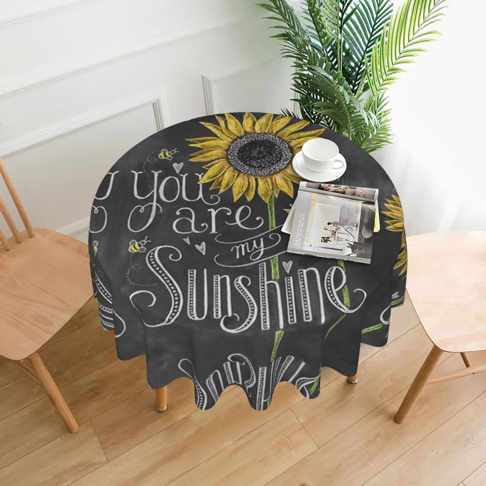 Lawenp You are My Sunflower Decorative Round Table Cloths - 60 Inches in Diameter for Buffet Tables, Parties, Holiday Dinners.