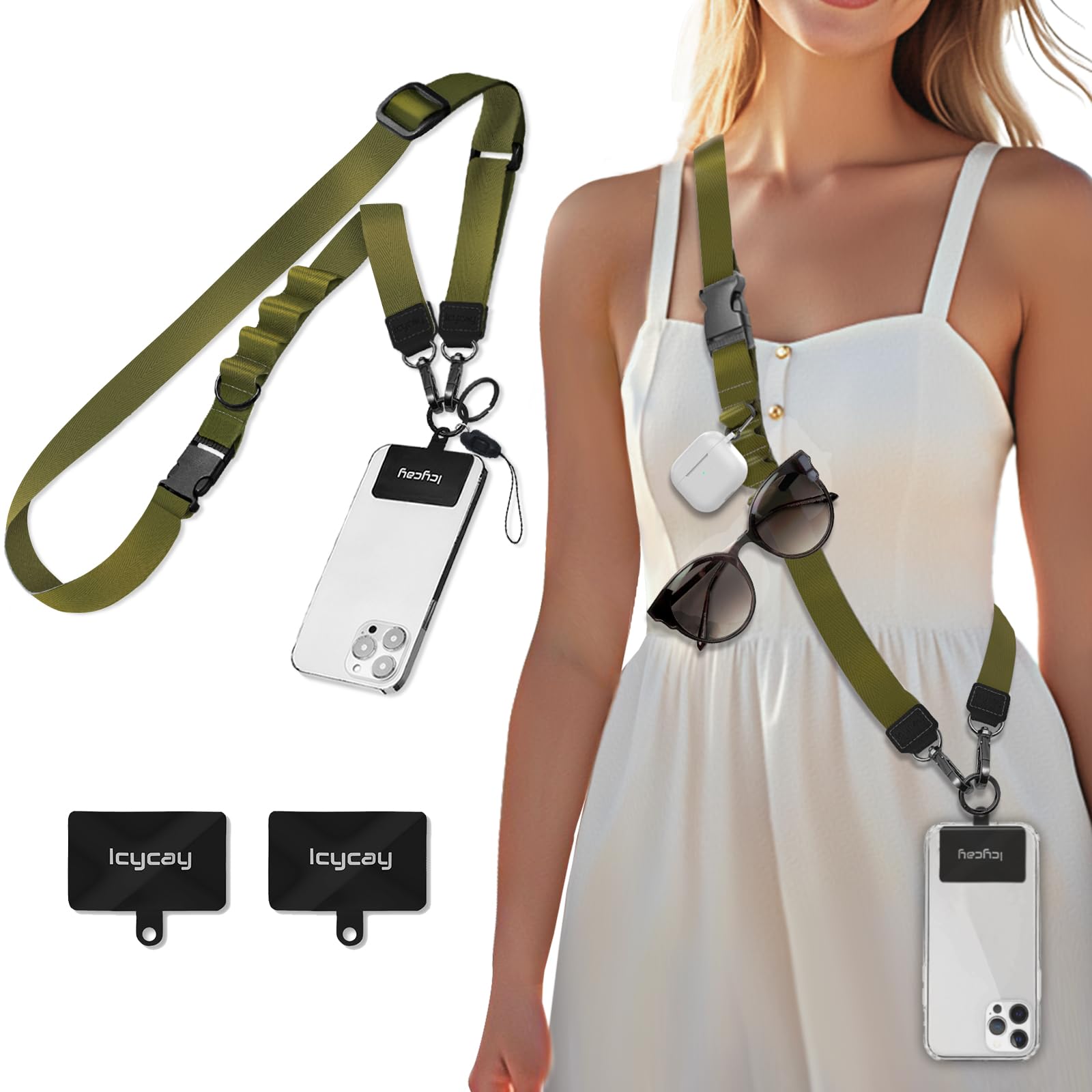 Icycay Phone Lanyard Crossbody Strap Neck Adjustable Teacher Women Green