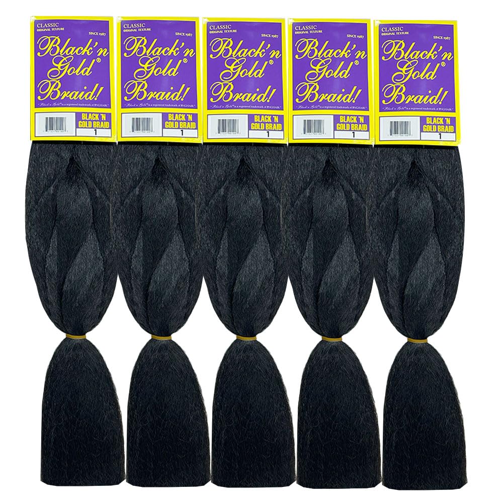 BNG Braiding Hair, 25" Jumbo Synthetic Crochet Braids Hair Extensions, Pack of 5 Bundles, Professional ltch Free Hot Water Setting Twist Hair(Color #1