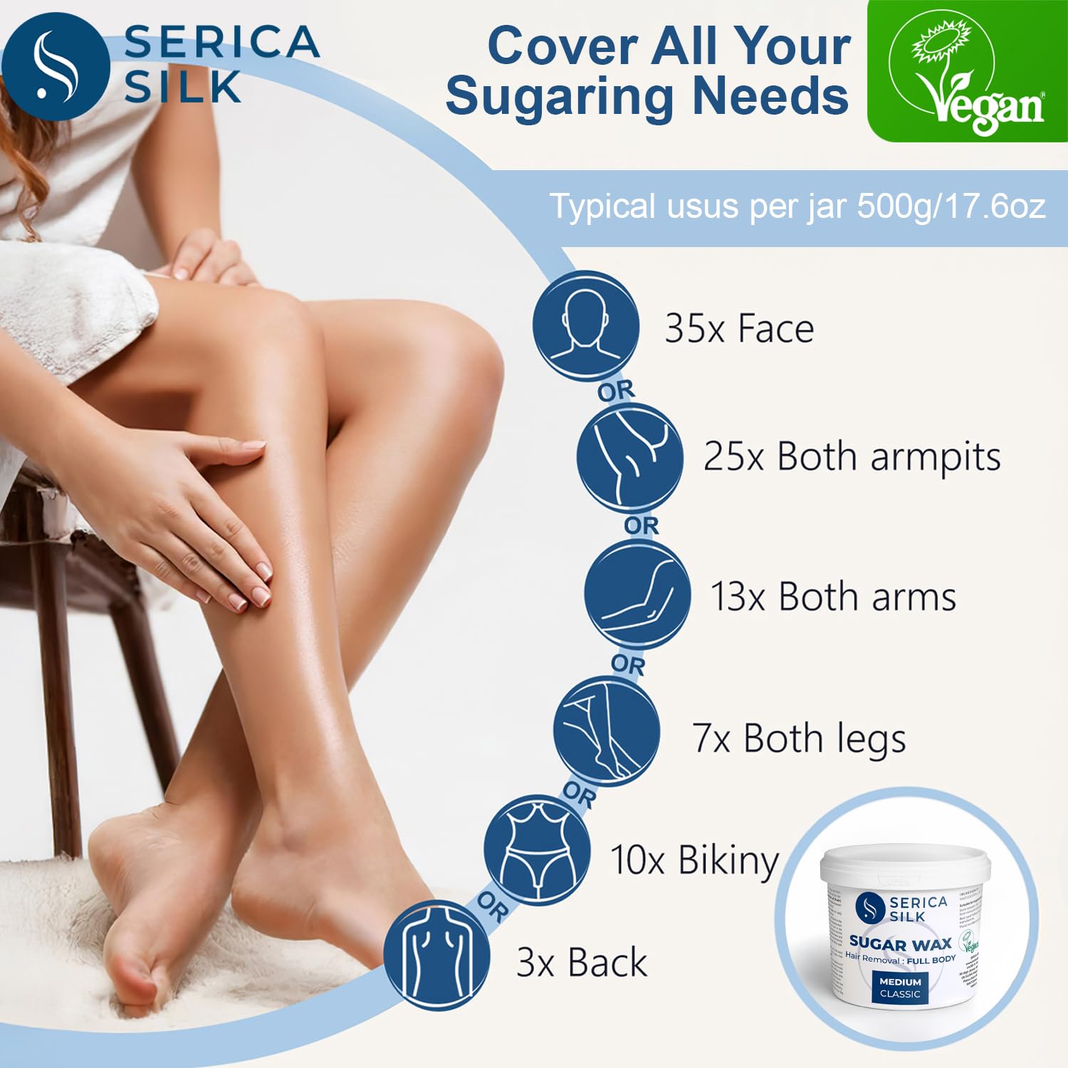 Sugaring Pasta Depilazione Cera 500 g – Densità media, cera di zucchero per corpo, brasiliano/bikini e gambe, per principianti e professionisti, salone e casa, senza riscaldamento, vegano e