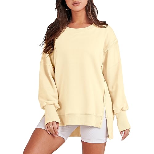 ANRABESS Women's Oversized Sweatshirt Crew Neck Long Sleeve Casual Slit Pullover Top Fall 2024 Teen Girl Preppy Clothes