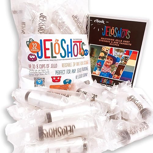 Jello Shot - Jeringas de tamaño mediano hasta 2 oz Las verdaderas JeloShots con gelatina jeringas de Jello con tapas de fácil agarre y reutilizables