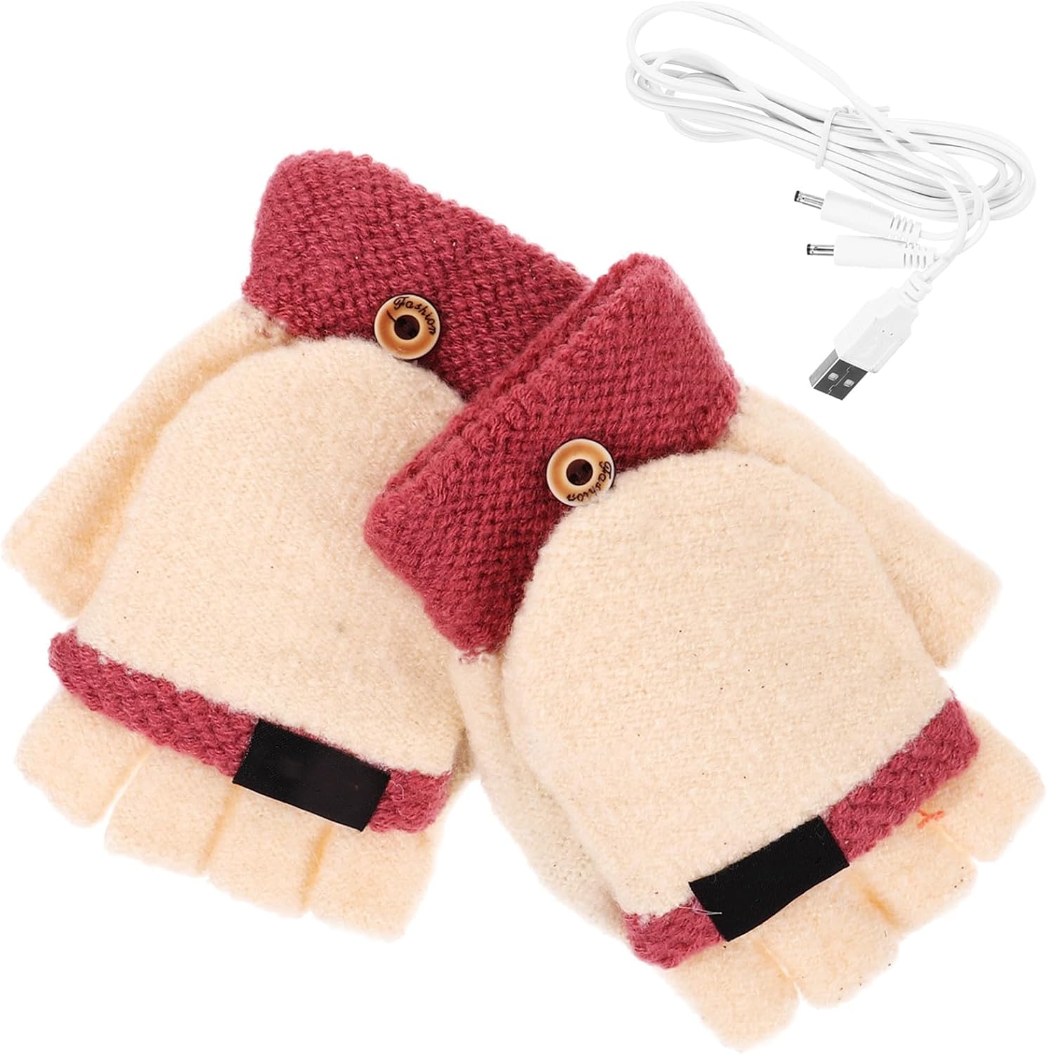 COLLBATH 1 Pair Fingerless Heated Gloves USB Self-heating Typing Gloves with Adjustable Heating Pad for Winter Hands Warmer Suitable for Outdoor and Indoor Use