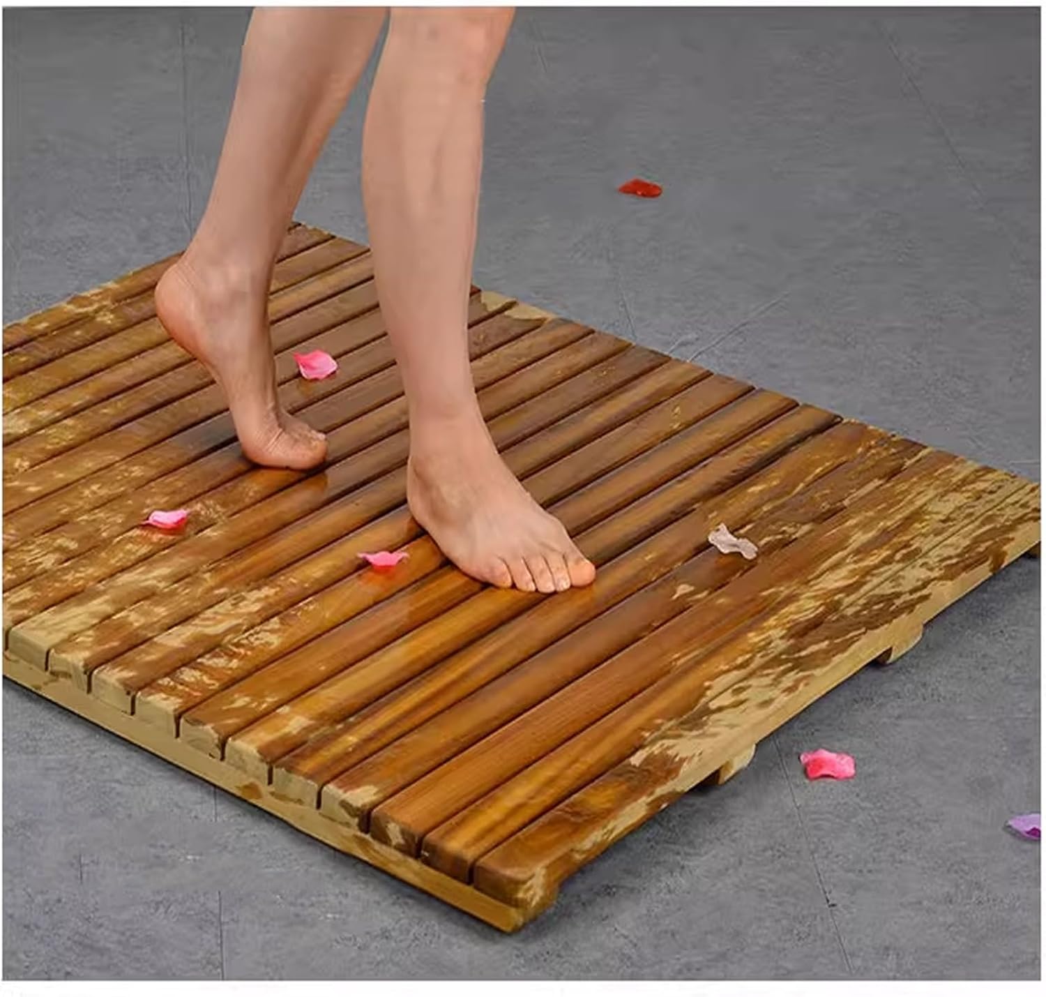 Non-Slip Water Resistant Shower Mat,Rectangular Wooden Bath Mat,Square Bamboo Bath Mat,Duck Board,Multipurpose Bathtub Mats,Non-Slip Door Mat,Kitchen Mat ,for Shower Tub(W65xL75cm/W25.5xL29.5in)