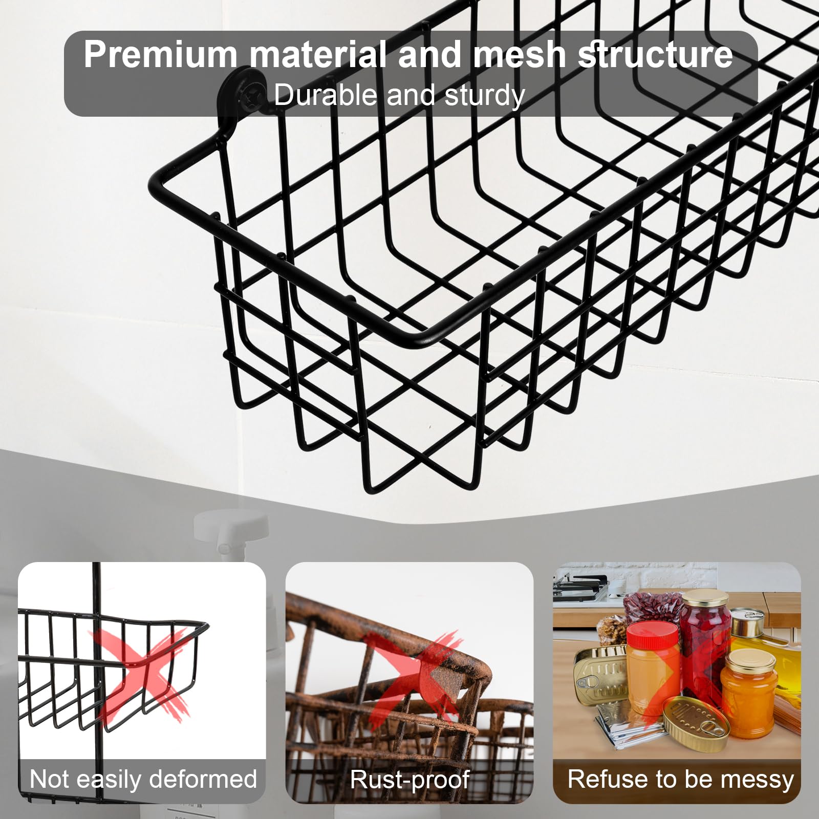 Organizador de especias para pared, paquete de 4 cestas de almacenamiento de alambre negro para pared o puerta de armario en cocina y caravana