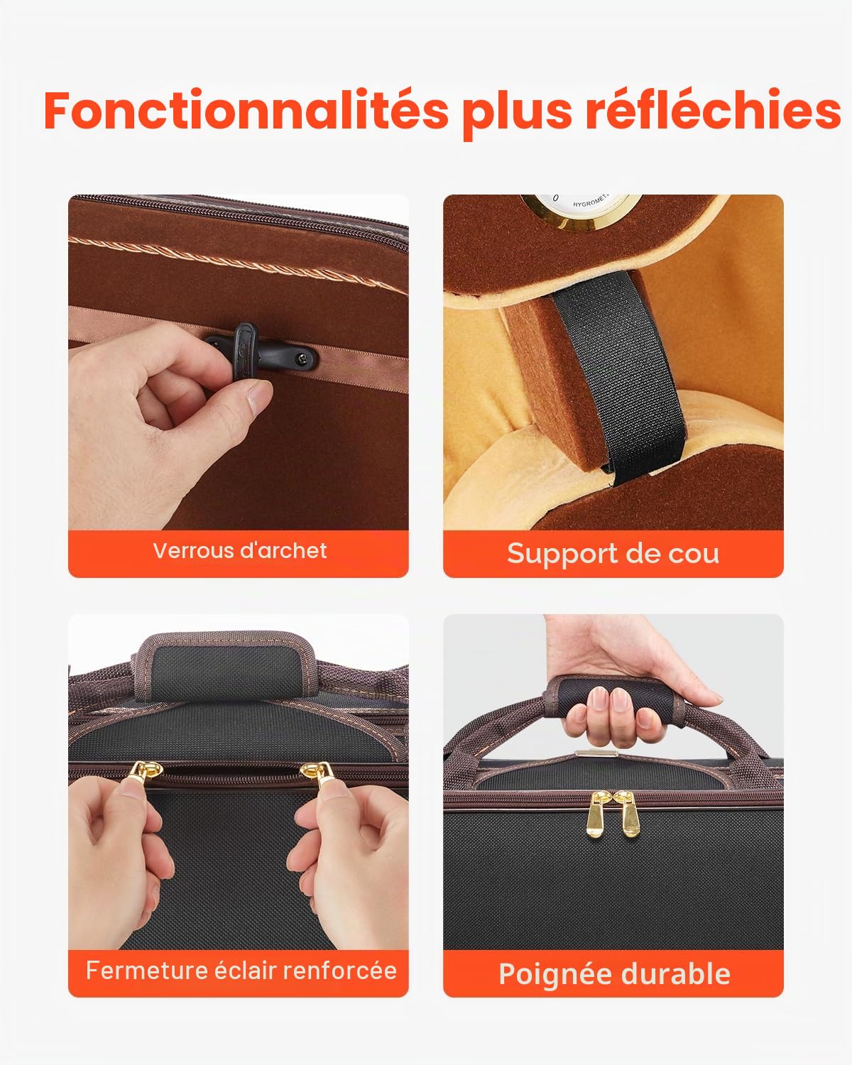 VEVOR Étui pour Violon 4/4, en Nylon, Léger et Portable, Hygromètre Intégré, avec Doublure en Peluche, Double Bandoulière, Anti-Rayures, de Forme Oblongue Professionnelle, Transport Confortable, Noir