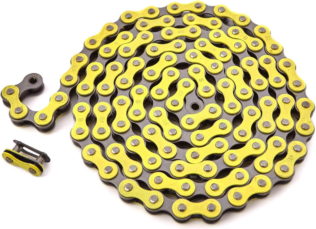 KHE BMX/Fixie Chain 1/2 Inch x 1/8 Inch 112 Links Left Only 385 g with Chain Lock I4 - Many Colours (Yellow)