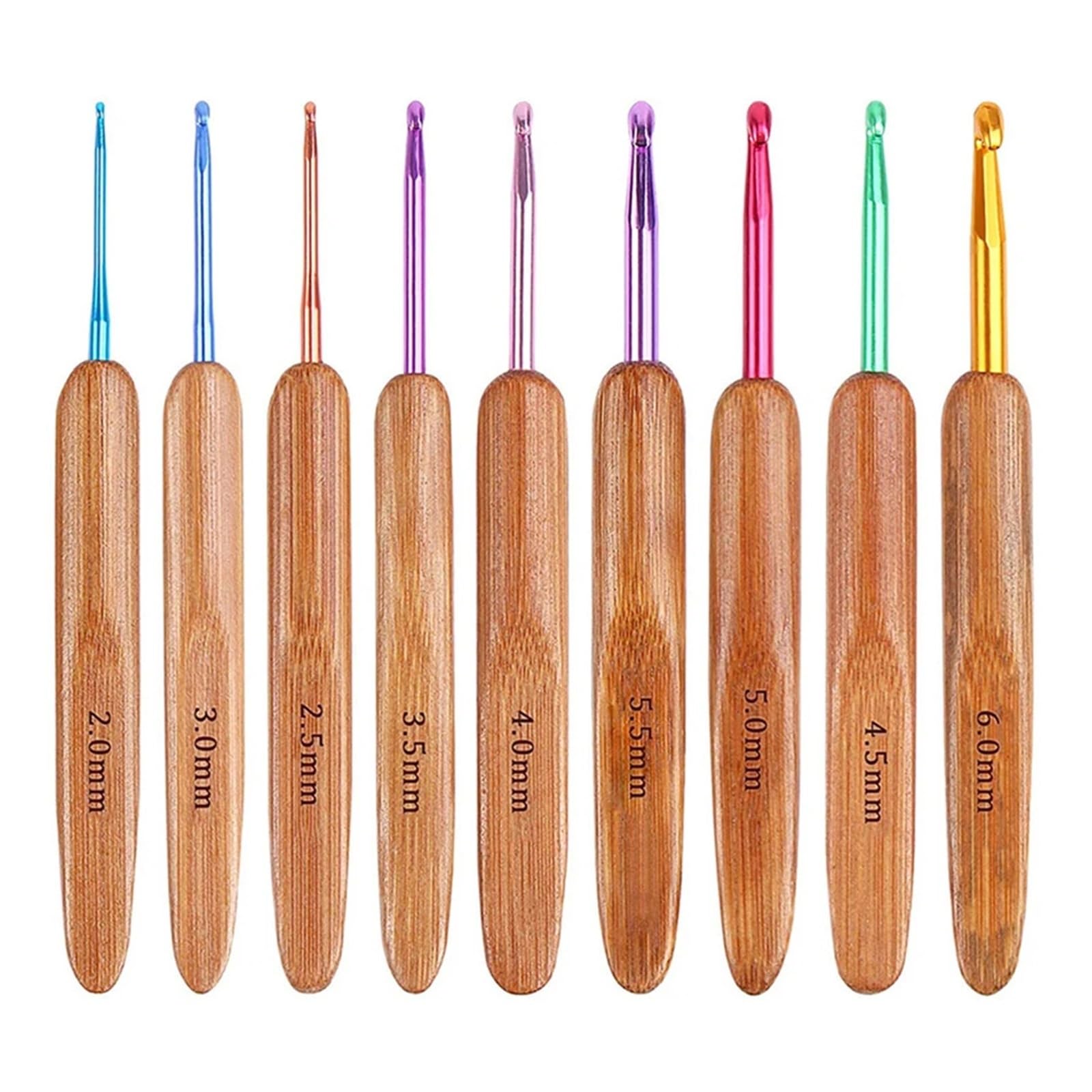 L6NqIAG Crochet Kit 9Pcs Bamboo Knitting Needles Set Crochet Hooks 2-6mm for Weave Yarn Handle Sewing Tool Kit