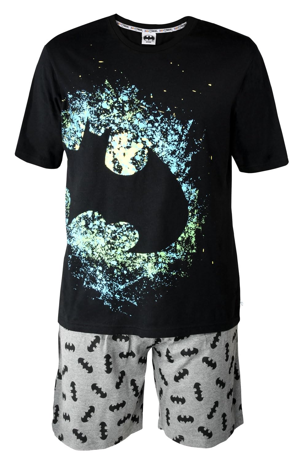Batman Mens Pyjama Set | Officially Licensed DC Comics Batman Black Cotton Short PJ Set | Black & Grey
