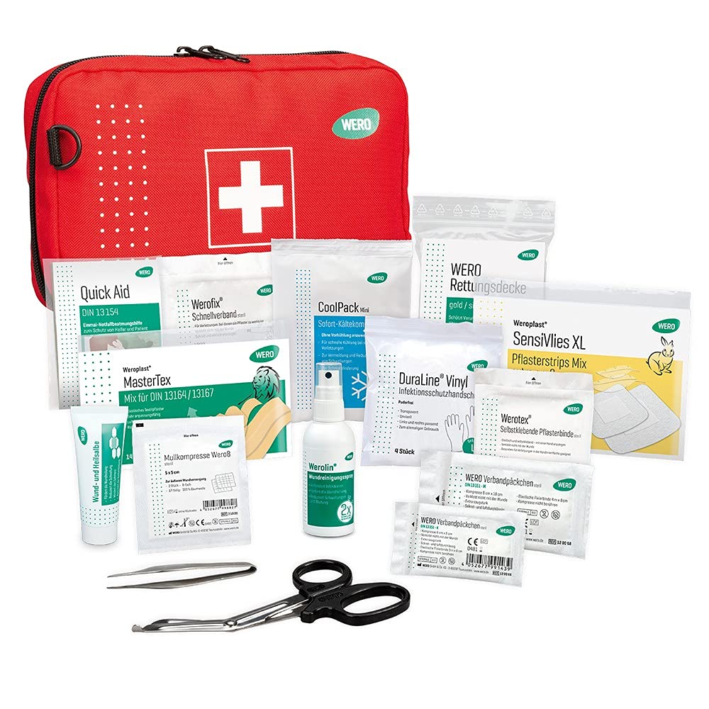 WERO Erste-Hilfe-Set Outdoor „On-Tour" | Kompaktes Notfallset, Für Outdoor, Wandern & Reisen, Robust, übersichtlich sortiert, Rundum-Reißverschluss & Tragegriff