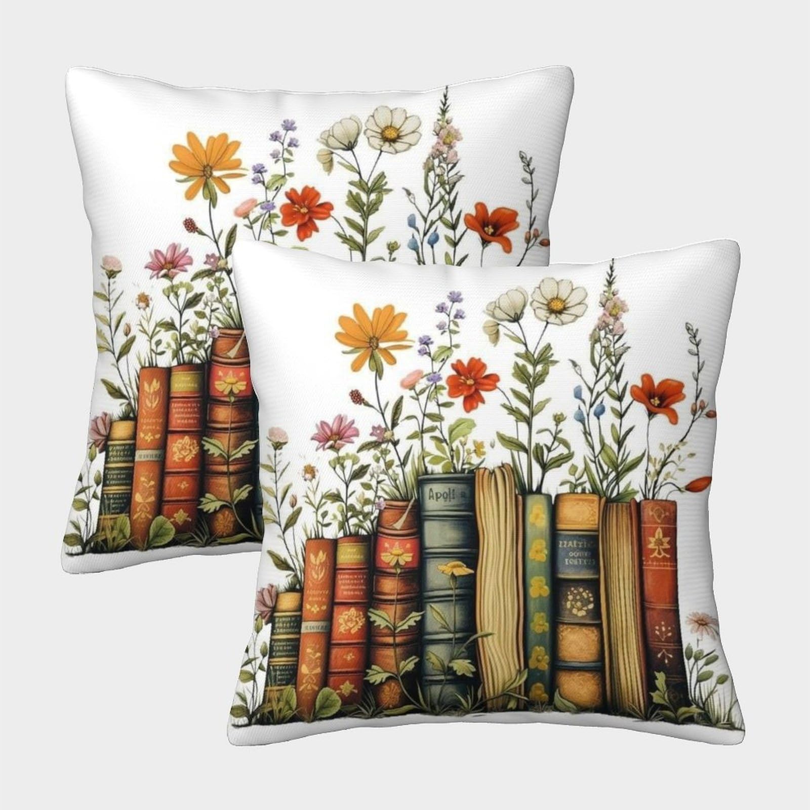 Books Pillow Cases Set of 2 Cozy Pillowcases Art Cushion Cover with Invisible Zipper Decor for Couch Livingroom 45x45cm