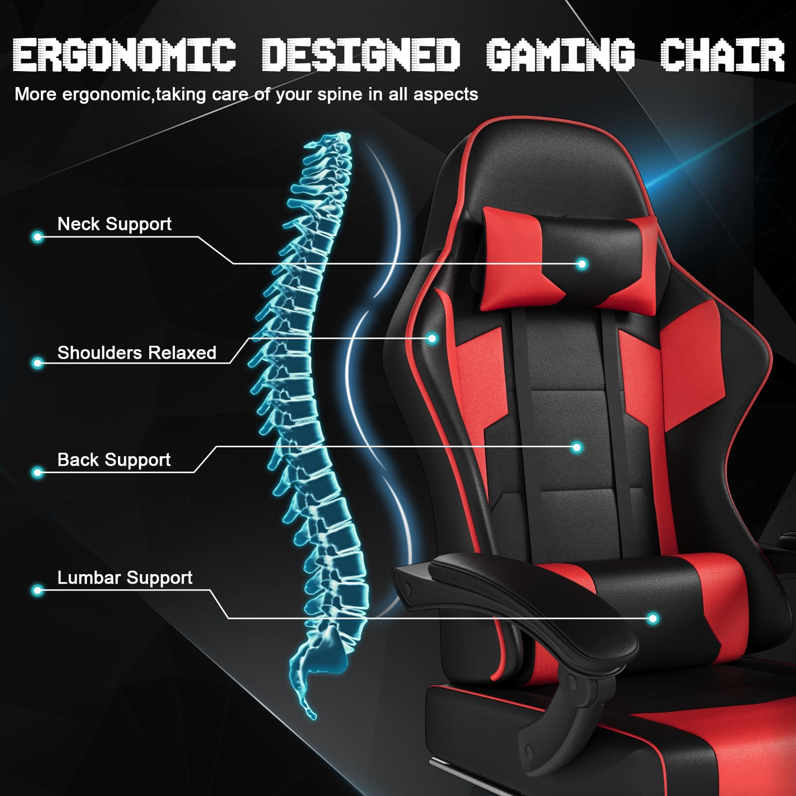 TRIUMPHKEY Sedia da Gaming Massaggiante,Sedia Gaming con Poggiapiedi Telescopico,Regolabile 90-150°,Poltrona da Gaming con Poggiatesta e Cuscino Lombare,Sedia da Ufficio,Portata 150kg(Rosso)