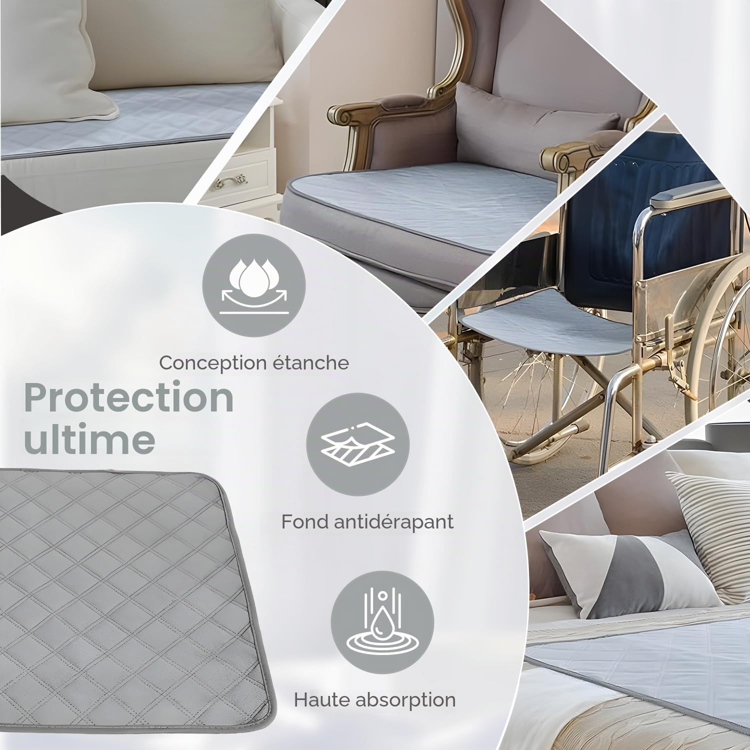 Lot de 2 protections de siège imperméables lavables pour incontinence pour adulte - Coussins de siège absorbants pour fauteuil roulant, canapé, fauteuil, sièges de voiture, incontinence, chaises pour
