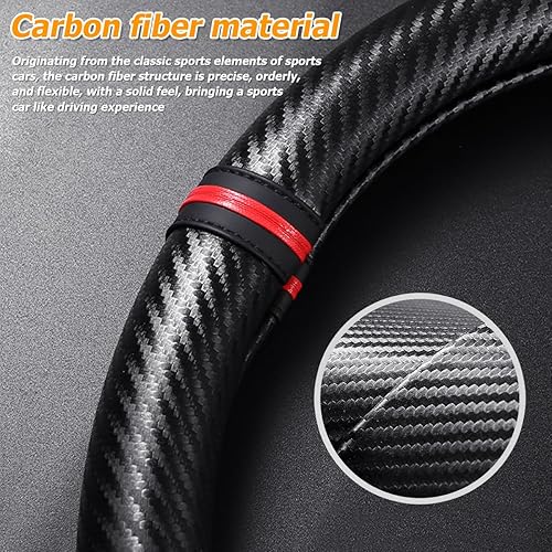Miniatura 2 de zipelo Funda universal de 15 pulgadas para volante de automóvil, de fibra de carbono, transpirable, antideslizante, cálida en invierno y fresca en