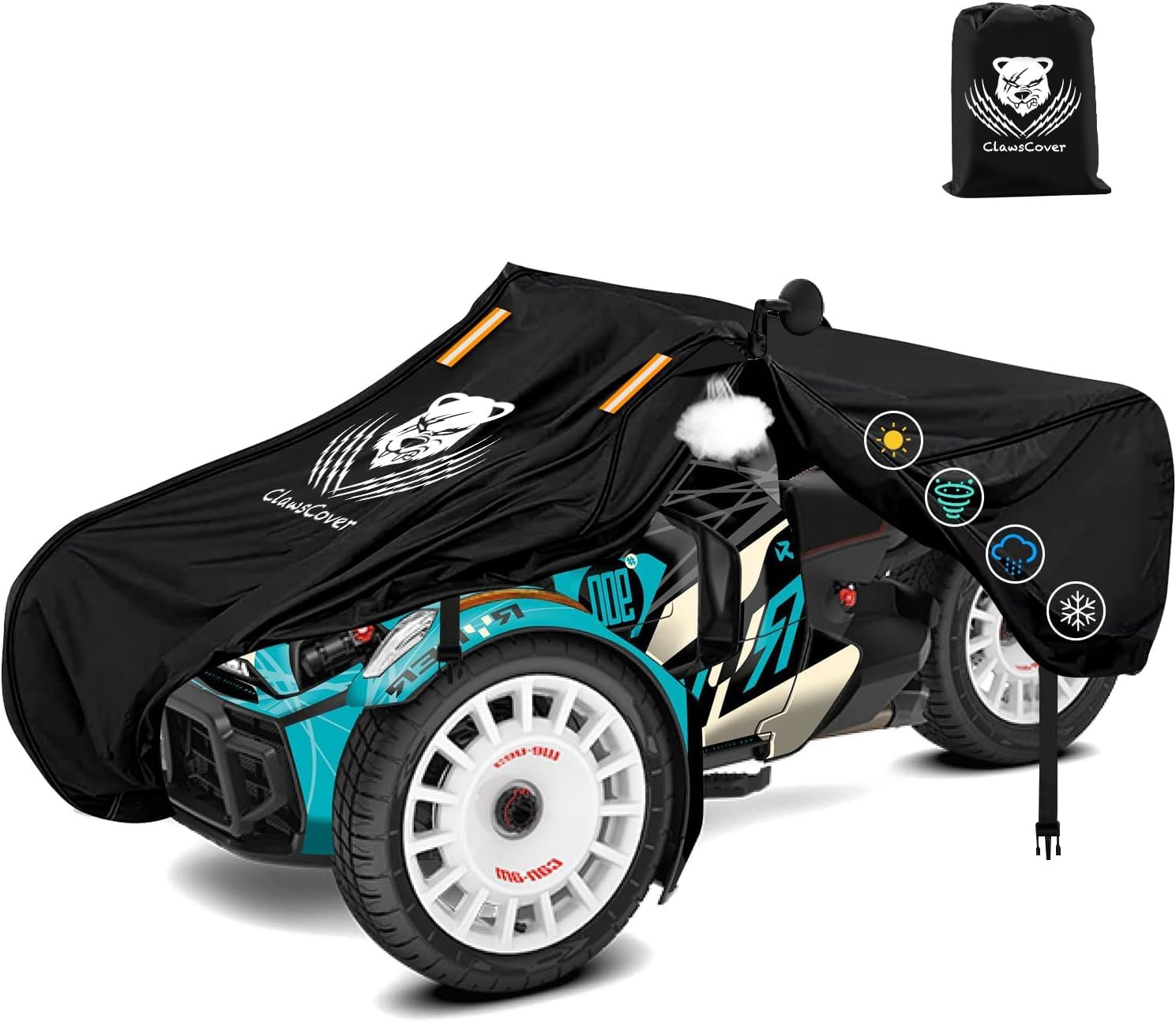 ClawsCover Can-Am Ryker-Abdeckung, wasserdicht, für den Außenbereich, strapazierfähig, farbecht, reißfestes Polyester, kompatibel mit Can-Am Ryker 600/900/Sport/Rally-230 x 122 cm (L x B x H) | Langlebig, farbecht, reißfest, kompatibel mit Can-Am Ryker 60