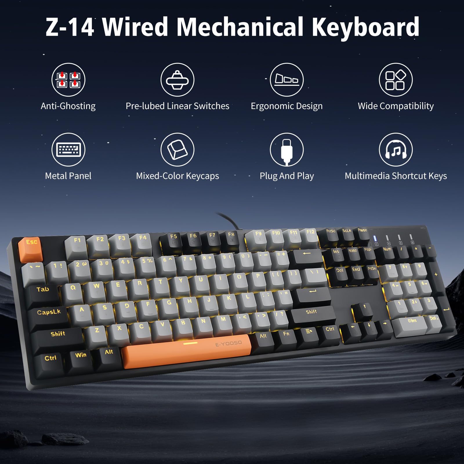 Amazon.com: E-YOOSO Z-14 Wired Mechanical Gaming Keyboard, Hot