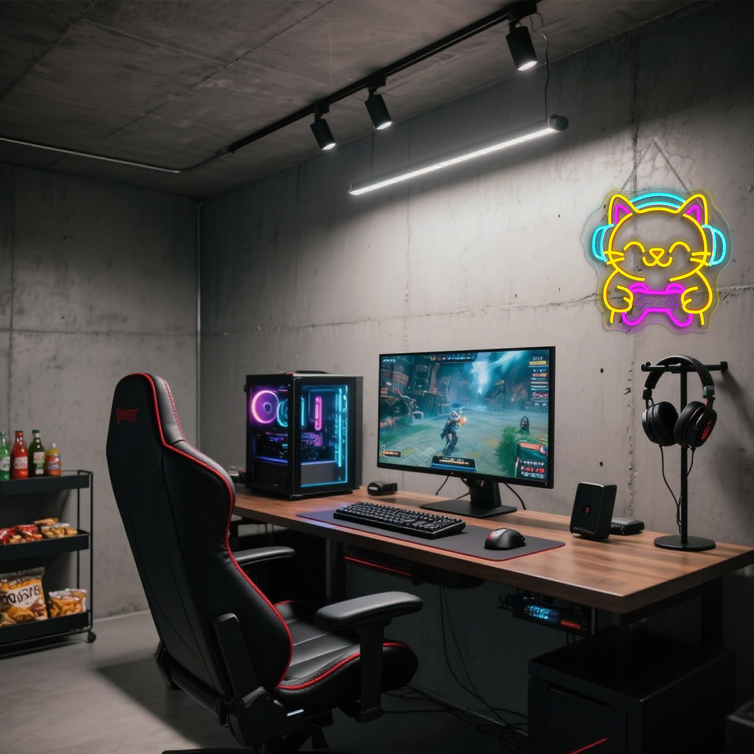 Looklight Cartel de Juego de Gato de Neón, Letrero LED de Gato, Cartel de Neón para Decoración, Letrero de Neón, Luz de Juego LED de Neón Regulable con USB para Sala de Juegos, Dormitorio, Salón, Bar